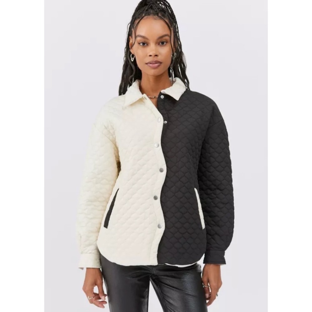 Find Me Now Opposites Attract Quilted Jacket Black Cream XS/S Colorblock